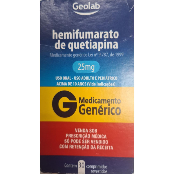 Hemifumarato De Quetiapina 25mg - 30 Comprimidos
